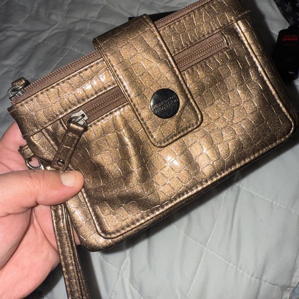 Charming Charlie Brown Clutch with Textured Leather